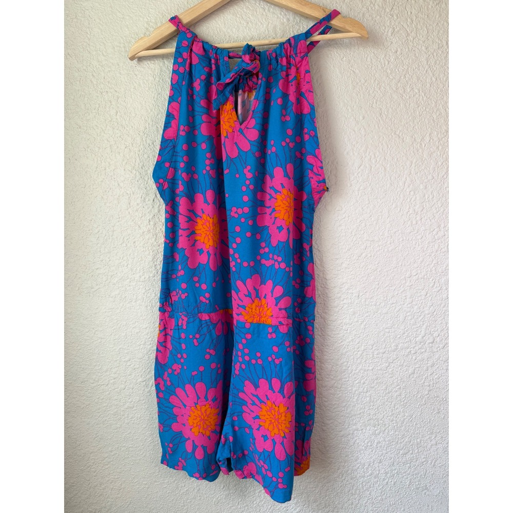Escapada Floral Halter Romper Tropical Resort Print Blue Pink Small - Picture 3 of 5